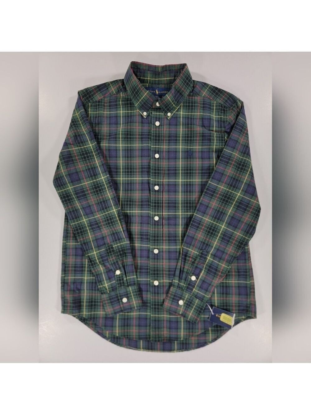 NEW Boys Ralph Lauren Holiday Green Plaid Button Down Shirt Large 14-16 *Flaw*